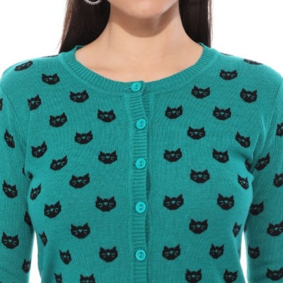 Kitty Round Neck Cat Cardigan Sweater - Picture 3 of 6